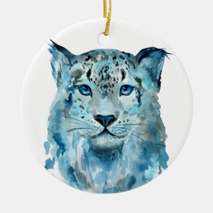 Schneeleopard Keramik Ornament