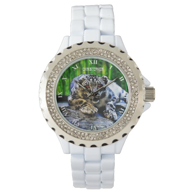 Schneeleopard mit roten Augen Zeichnend Armbanduhr (Vorderseite)