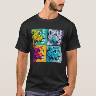 Schneeleopard Pop Illustration Farbige Tiermänner T-Shirt