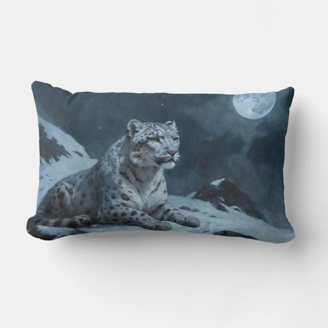 Schneeleopard und Vollmond Lendenkissen (Vorderseite)