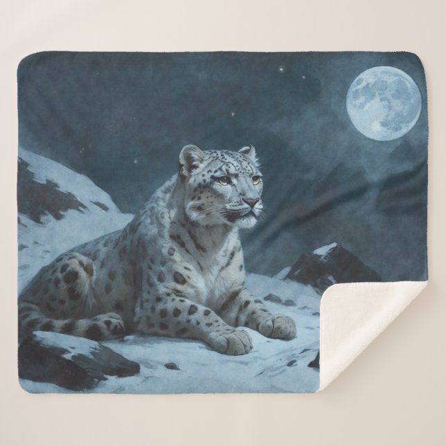 Schneeleopard und Vollmond Sherpadecke (Vorderseite (Horizontal))