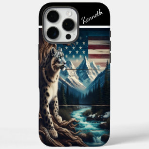 Schneeleopard unter der Sternenflagge iPhone 16 Pro Max Hülle