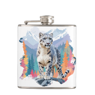 Schneeleopard Vector Art Animal in Majestic Flachmann