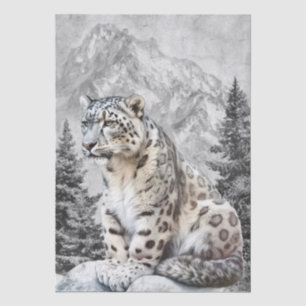 Schneeleopard Wildkatze Aquarell Seidenpapier