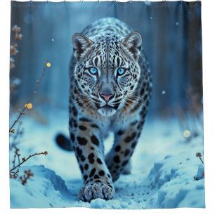 Schneeleopard Winter majestätisch blauer mit Augen Duschvorhang