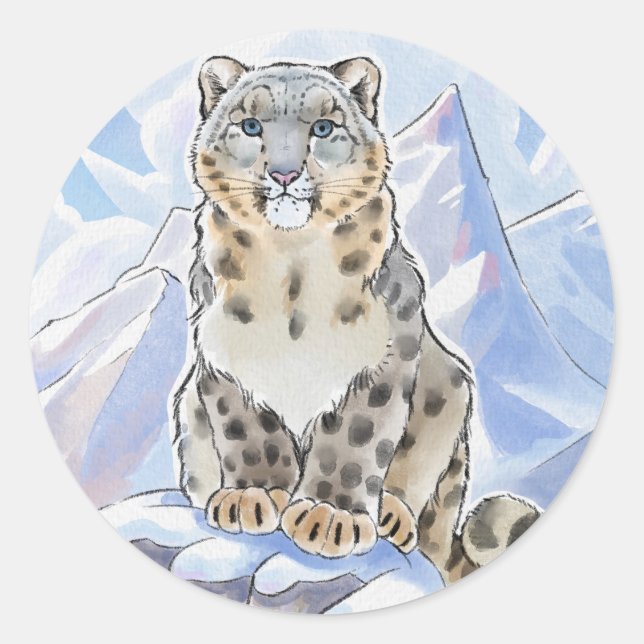 Schneeleoparden Runder Aufkleber (Vorderseite)
