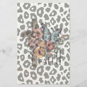 Schneeleopardenkreuz, Blumen und Schmetterlinge Briefpapier