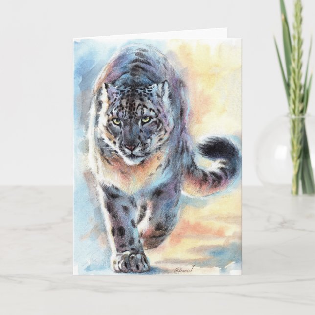 Schneelopard geklappte Grußkarte Wildcat Art Karte (Vorderseite)