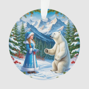 Schneemädchen mit festlicher Dekoration und Eisbär