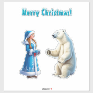 Schneemädchen mit festlicher Dekoration und Eisbär Aufkleber