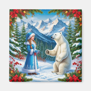 Schneemädchen mit festlicher Dekoration und Eisbär Magnet