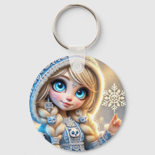 Schneemädchen mit glitzerndem Schneeflocke Schlüsselanhänger