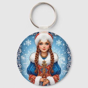 Schneemädchen Schönes Winterporträt Schlüsselanhänger