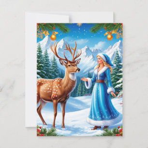 Schneemädchen verzaubert Winterlandschaft Postkarte