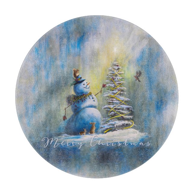 Schneemann 12" Rund Schneidebrett (Vorderseite)