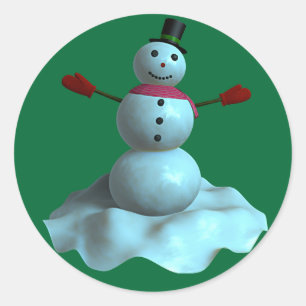 Schneemann 3D Runder Aufkleber