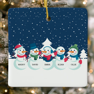 Schneemann 5 Personen Familie Personalisiertes Wei Keramikornament