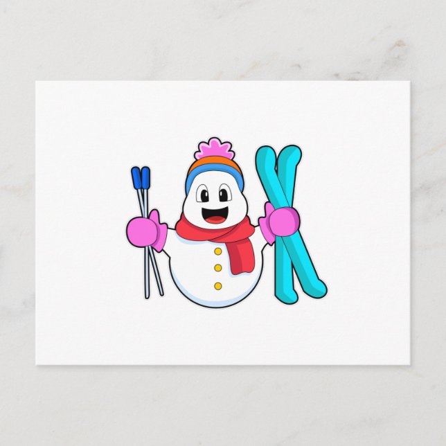 Schneemann als Skifahrer Postkarte (Vorderseite)