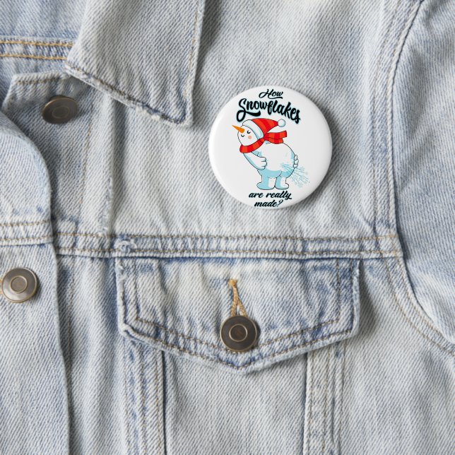 Schneemann anziehen, wie Schneeflocken wirklich ge Button (Beispiel)