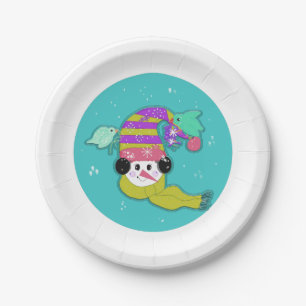 Schneemann Aqua Winter Vögel Papierplatte Pappteller