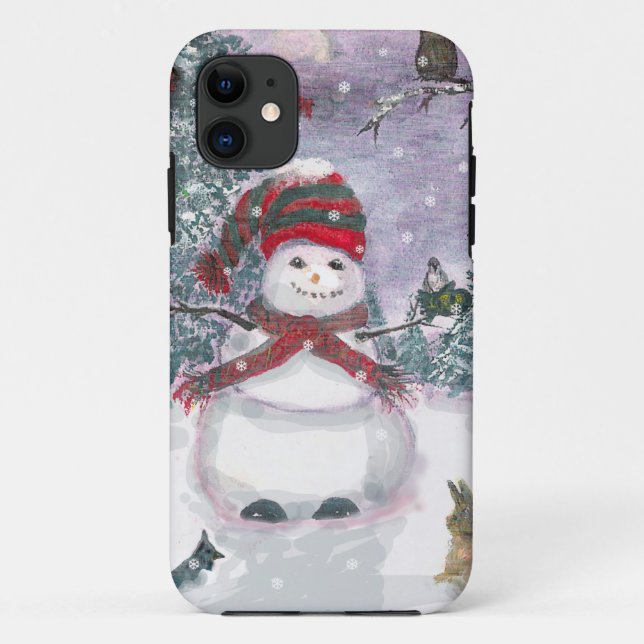 Schneemann-Aquarellkunst Case-Mate iPhone Hülle (Rückseite)