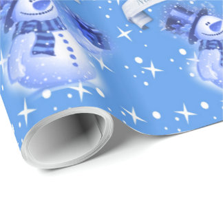 Schneemann auf eisigem blauem Muster Geschenkpapier
