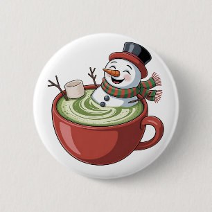 Schneemann auf Matcha-Badewanne Lustiges Weihnacht Button