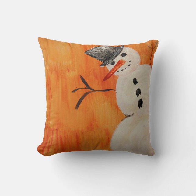 Schneemann auf Orange Kissen (Vorderseite)