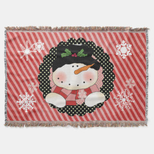 Schneemann auf Rot und Rosa Streifen Holiday Throw Decke
