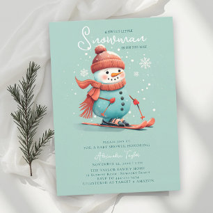 Schneemann auf Skiern Winter Sport Teal Baby Showe Einladung