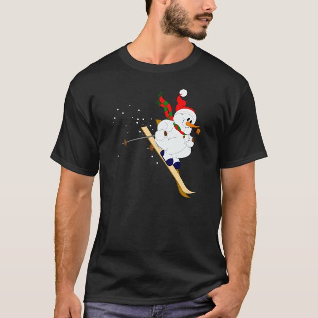 Schneemann auf Skis T-Shirt (Vorderseite)