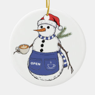 Schneemann-Barista-Weihnachten 2026 Holiday Kaffee Keramik Ornament