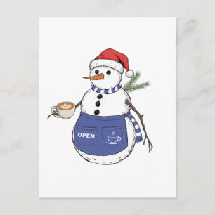 Schneemann-Barista-Weihnachten 2026 Holiday Kaffee Postkarte
