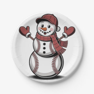 Schneemann Baseball Weihnachten Sportliebhaber Pappteller