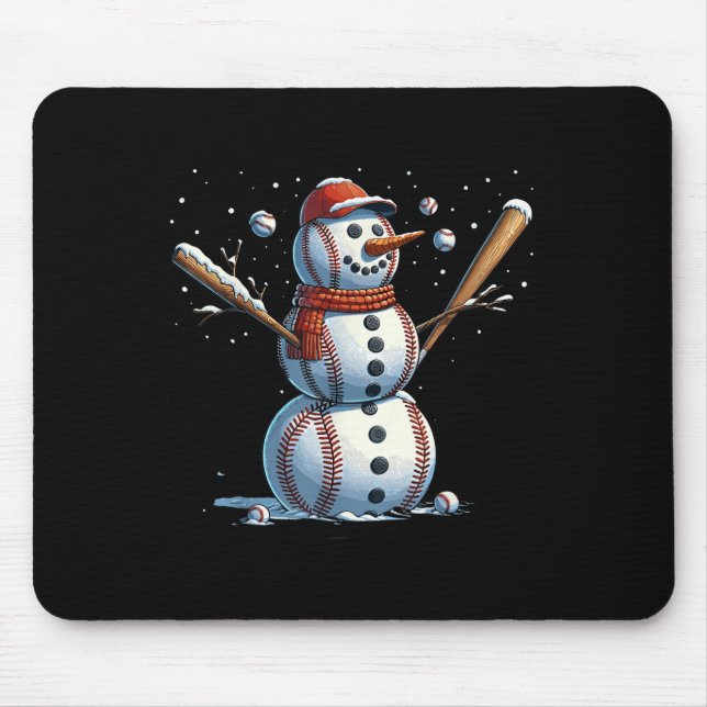 Schneemann Baseball Weihnachten Winter  Mousepad (Vorne)