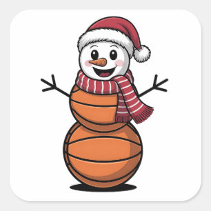 Schneemann Basketball Weihnachten Sportliebhaber  Quadratischer Aufkleber