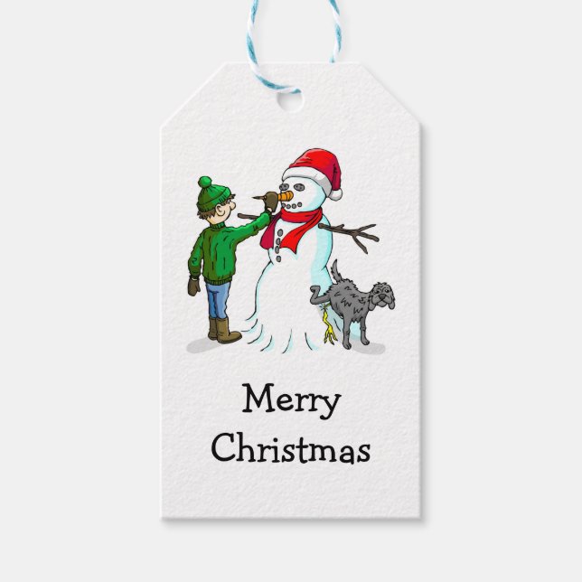 Schneemann Bauen Geschenkanhänger (Vorderseite)