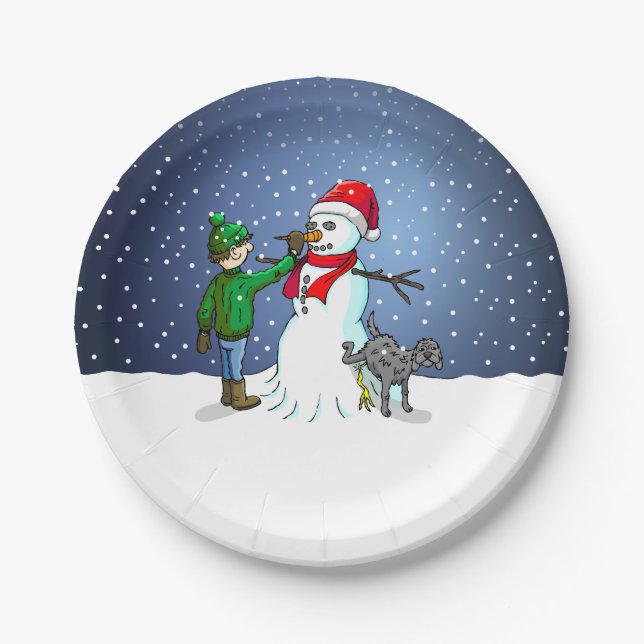 Schneemann Bauen Pappteller (Vorderseite)
