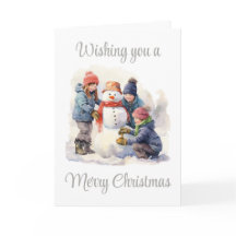 Schneemann bauen Weihnachtskarte