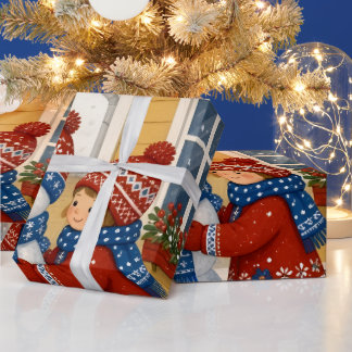 Schneemann bauendes Kind - Geschenkpapier