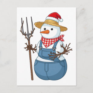 Schneemann Bauer Weihnachten 2026 Ferienbauernhof Ankündigungspostkarte
