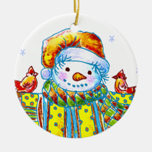 Schneemann Birdman  Keramikornament