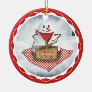 Schneemann-Blizzard-Picknick Weihnachtsbaumschmuck Keramikornament