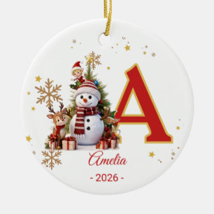 Schneemann-Brief-Monogramm Kinder Individueller Na Keramik Ornament