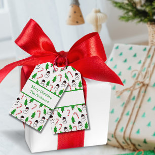 Schneemann Candy Cane Weihnachtsbaum Muster Geschenkanhänger