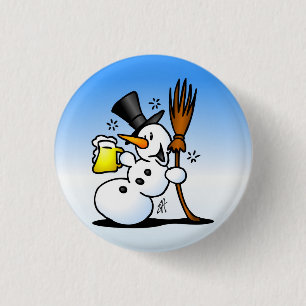 Schneemann, der ein Bier trinkt Button