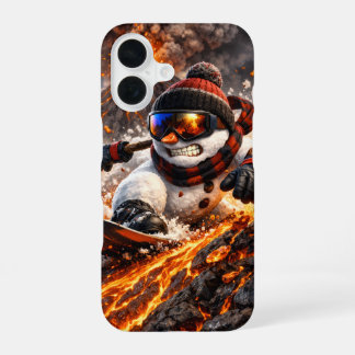 Schneemann, der einen aktiven Vulkan hinunterschre iPhone 16 Hülle
