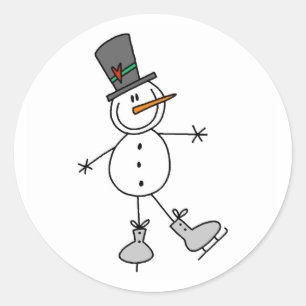 Schneemann-Eis-Skaten Runder Aufkleber