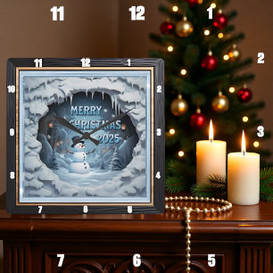 Schneemann-Eishöhle Quadratische Wanduhr