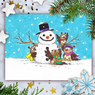 Schneemann-Eulen-Postkarte Postkarte
